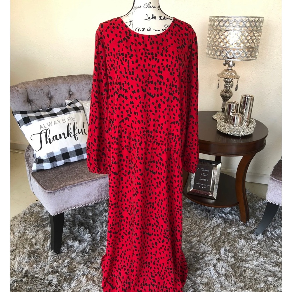 Hayden red with black dots dress 2X
